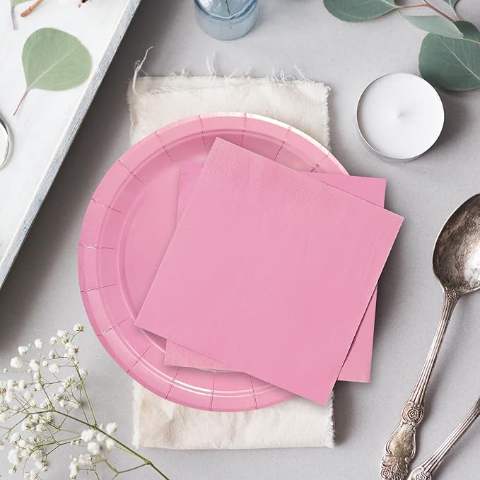 Whaline 100Pcs Light Pink Party Supplies for 25 Guests Disposable Tableware Set Paper Plates Napkins and Cups for Wedding Bridal Baby Shower Birthday Gender Reveal Mothers Day Decor