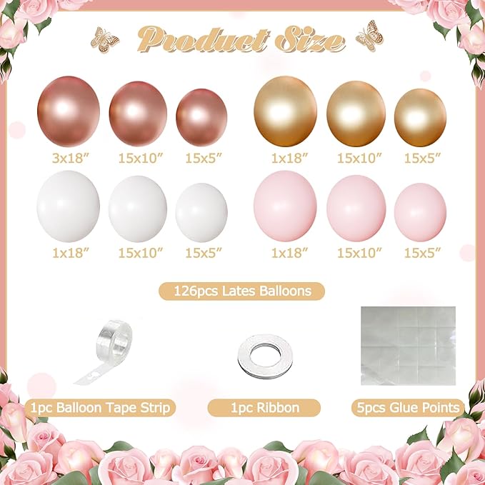 Rose Gold Pink Balloon Arch Kit 163 Pcs rose gold Balloon Garland Kit Include Rose Gold Pink White Balloons for Wedding Birthday Bridal Baby Shower Party Decorations