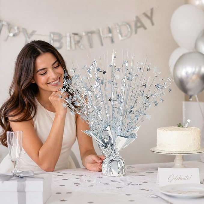 Metallic Foil Spray Centerpiece Stars for Wedding, Birthday, Anniversary, Christmas Table Decor, Holiday Festival Baby Shower Graduation Mantle Party Decorations (silver630)