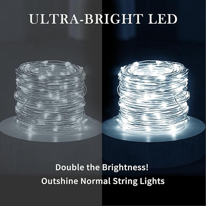 Aogist 16FT Fairy Lights with Spool,Ultra-Bright 50 LEDs Battery Operated Copper Wire String Light for Bedroom Christmas Wedding Centerpiece Parties Decoration,White