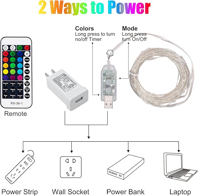 Minetom Color Changing Fairy String Lights - 33 ft 100 LED USB Silver Wire Lights with Remote and Timer, Starry Fairy Light for Bedroom Party Indoor Christmas Decoration, 16 Colors, Adapter Included