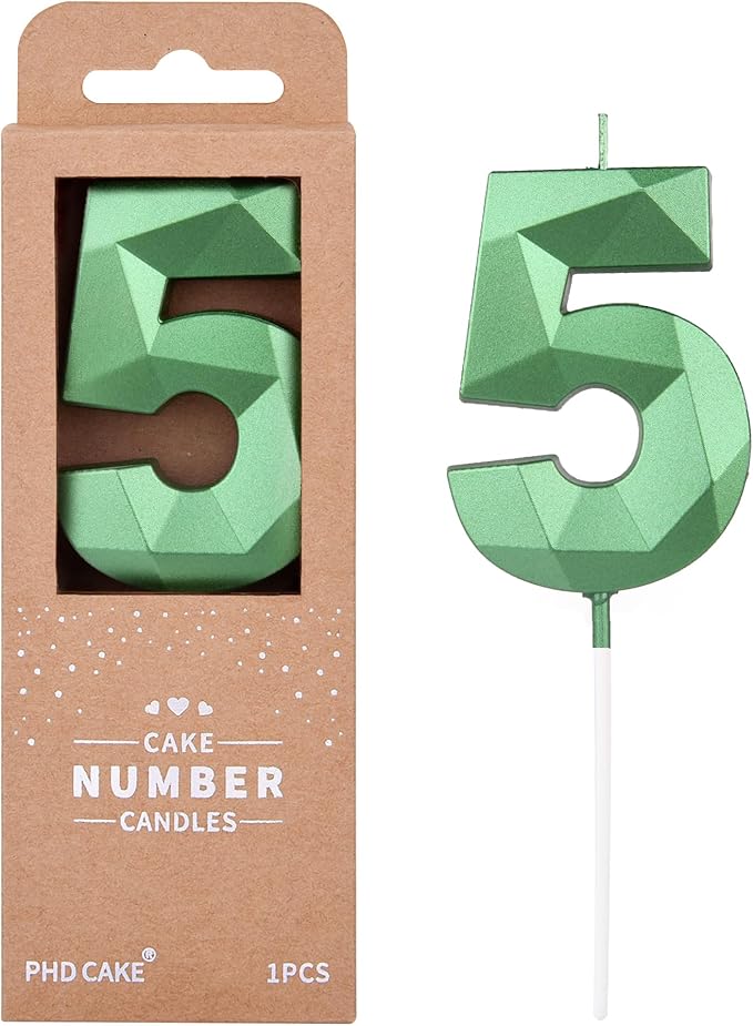 PHD CAKE 2.76 Inch Crystal Green 5 Number Cake Candle, Numeral Birthday Candles, Green Number Candles, Party Celebration