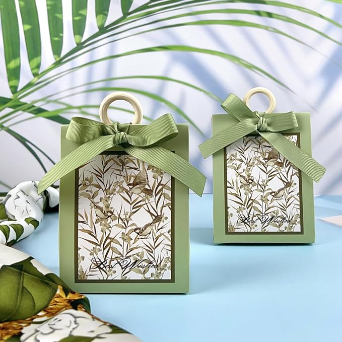 20PCS Mini Gift Bags, Bird & Flower Goodie Bags with Ribbon Handle for Party Favors Treat Boxes Wedding Bridal Baby Shower Birthday Party Presents 3.9"x2.6"x1.4"(Sage Green)