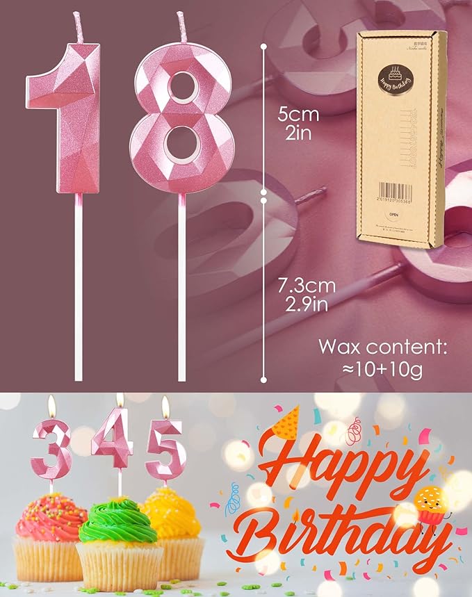 Number 16 Candles,16th Birthday Candles,Pink Happy Birthday Candle for Cake,3D Design Cake Topper Decorations for Girl Women Pet Birthday Party Wedding Anniversary Celebration Supplies
