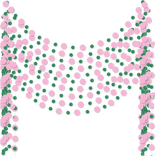 Outus 10 Pieces Pink,Green Round Dots Garland Graduation Party Hanging Decor Each Length 13.1ft Glitter Paper Dot Streamers for Birthday Wedding Classroom Supplies