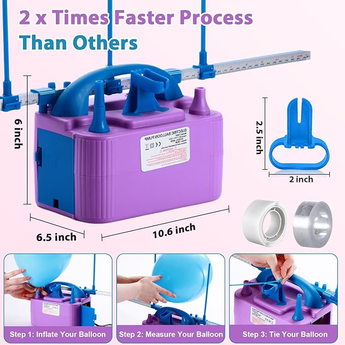 Party Zealot Electric Balloon Inflator Dual Nozzles with Balloon Sizer Air Pump US Standard Plug for Arch, Column Stand, Birthday, Wedding, Christmas, Graduation Party, and Party Decorations
