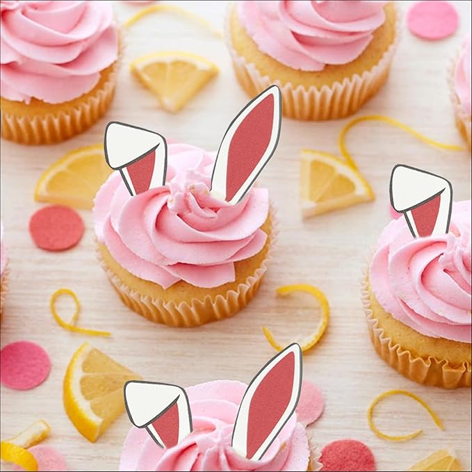 Sugar Robot Edible Bunny Ears for Cupcakes - Bunny Ears Cake Topper - Easter Cupcake Toppers - Decoration Made in the USA - Premium Crafted
