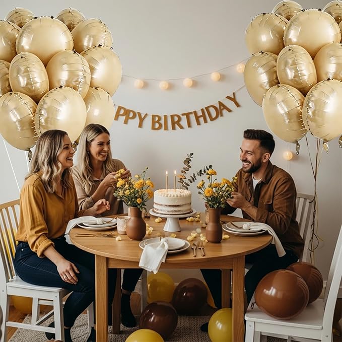 TONIFUL 30Pcs 18 Inch Round Balloons Large Caramel Round Shape Foil Balloons Big Caramel Round Helium Mylar Balloons for Birthday Wedding Baby Shower Anniversary Engagement Party Decor Supplies