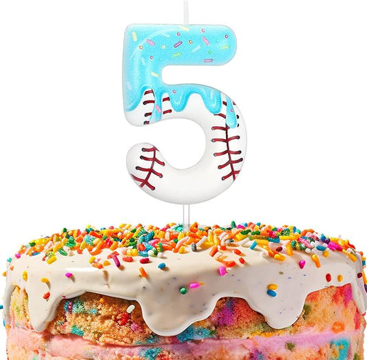 Conelist Ice Cream Drip Baseball Birthday Candle Number 5, Baseball Ice Cream Drip Birthday Cake Topper Candle Number 5 for Cake Sport Teams Theme Anniversary Celebration Party Decoration Favor Supply