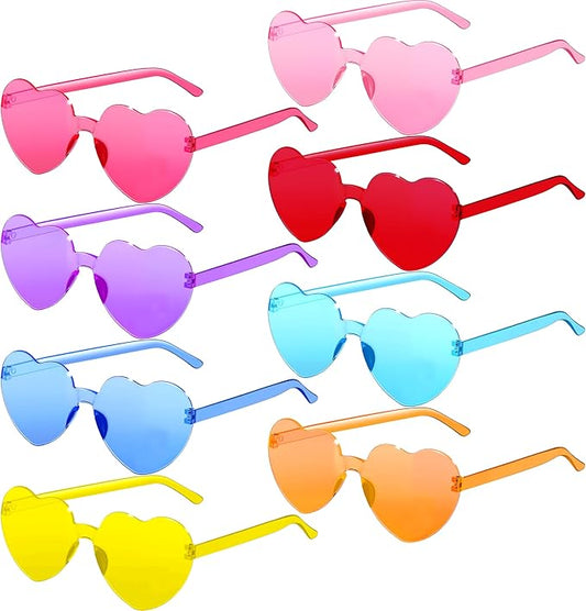 2/4/8/12/20 Pairs Heart Shaped Sunglasses Transparent Heart Glasses Rimless Trendy Eyewear for Valentines Party Favor