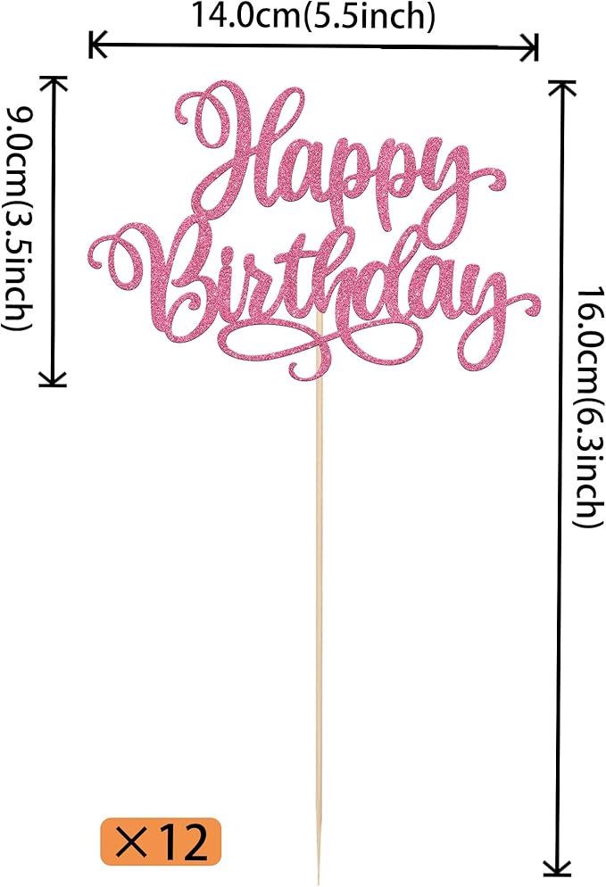 12 PCS Happy Birthday Centerpiece Sticks Double Sided Glitter Birthday Party Table Flower Centerpieces Anniversary Floral Decorations for Celebrating Birthday Party Centerpieces Supplies Pink