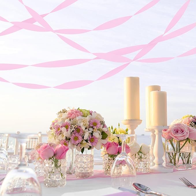 8 Rolls Crepe Paper Streamers, Light Pink Streamers Party Decorations for Baby Shower Bridal Shower Wedding Bachelorette Party Girls Birthday Valentines Galentines Day Mother's Day