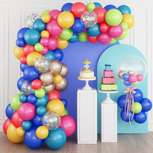 Colorful Balloon Garland Arch Kit Rainbow Assorted Balloons Multicolor Confetti Latex Balloon Hot Pink Peacock Royal Blue Red Green Yellow Champagne Fiesta Carnival Circus Mexican Party Birthday