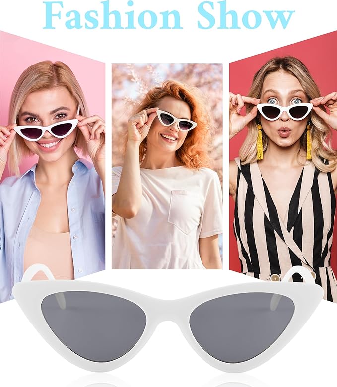 PLULON Vintage Narrow Cat Eye Sunglasses Women Men Sun Glasses Retro Cateye Boys Girls Birthday Summer Beach Pool Party