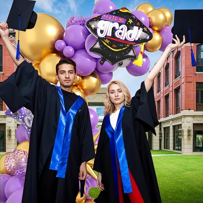 Graduation Balloon Arch Garland Kit, 2026 Graduation Party Decoration, Purple Gold Balloon with Congrats Grad Hat 2026 Number Balloons for College School Class of 2026 Congrats Party Supplies