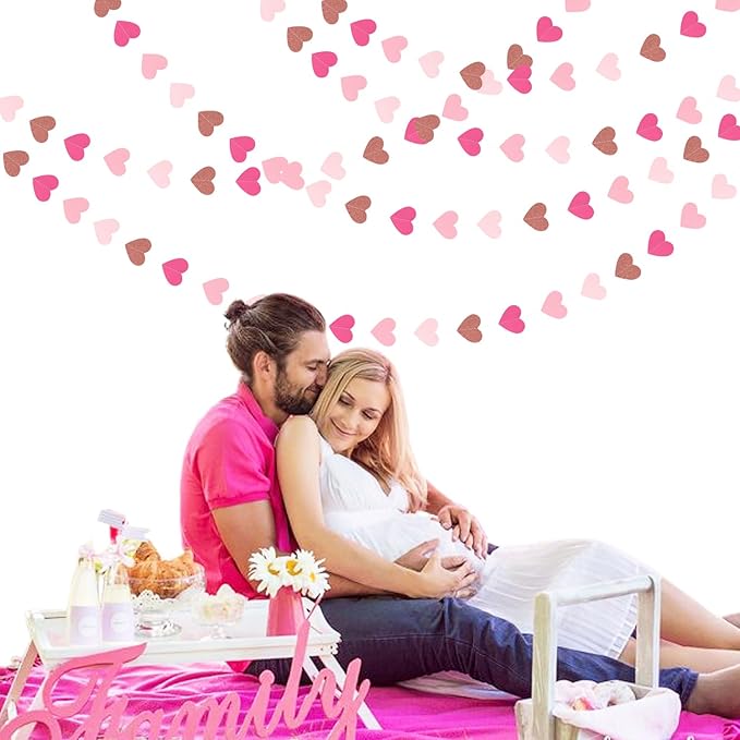 Light-Pink Rose-Gold Valentines Party-Decorations Heart-Garland - 52ft Red Galentines Streamers Banner,Women Romantic Special Night Wedding Bachelorette Bridal Shower Birthday Backdrop Decor Burgleda