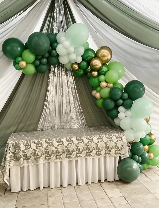 Green Balloon Arch Garland Kit,131PCS Shades of Green and Gold Balloon Arch, Latex Party Balloons in Different Sizes for Jungle Safari Birthday, Baby Shower Decor