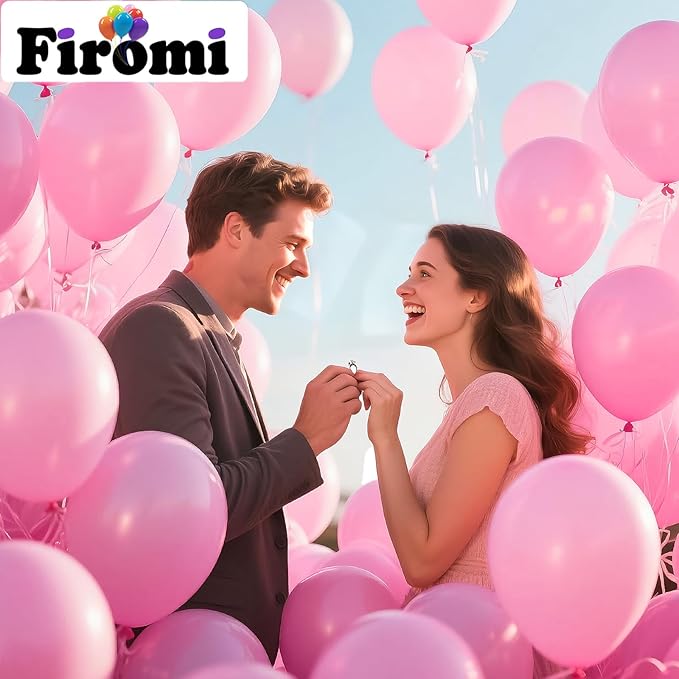 Firomi Light Pink Balloons 12-inch 100 Pack Big Helium Round Pale Baby Pink Thicken Latex Balloon for Wedding Birthday Party (with 3 Ribbons)