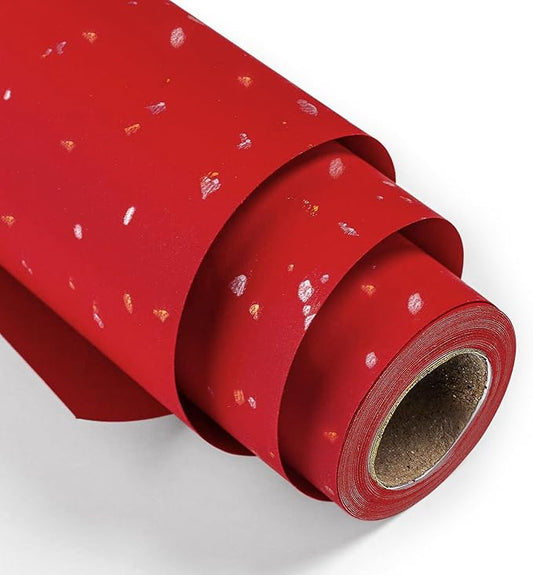 MAYPLUSS Gift Wrapping Paper Roll - 17Inch x 16.5Feet - Elegant Red Gold Foil Design Shiny Flakes Silky Touch Thick Matte Gift Wrap Paper for Christmas, Wedding, Birthday, Holiday,Celebrations