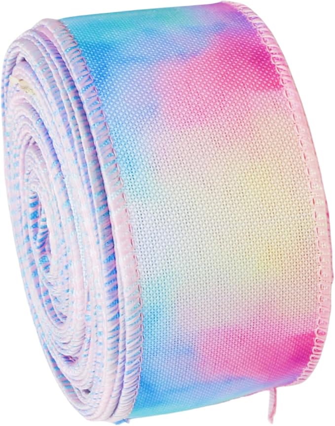 Meseey 1.5 Inch x 10 Yards Pastel Wired Ribbon, Rainbow Gradient Pastel Ribbons for Easter Wreaths, Gift Wrapping, Easter Baskets, Crafts, Spring Party Decorations