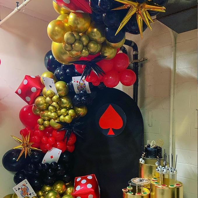 Red Black and Gold Balloons Garland Arch Kit, Black Gold Red Balloons for Casino Theme Party Decorations, New Year, Birthday Party Decoration
