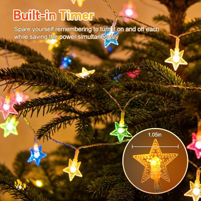 150 LED Color Changing Star String Lights - 65.6ft with Remote, 11 Modes, IP44 Waterproof, Linkable Plug in Lights for Christmas, Wedding, Party, Holiday, Indoor Outdoor, Backyard, Patio, Garden Decor