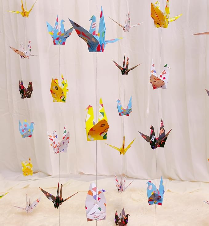 Colorful Geometry Crane Paper Hanging Garlands(3stringsX 5.2ft),Balloon Tree House Alphabet Origami Birds Streamers for Baby Shower Birthday Party Supplies Girl Bedroom Garden Classroom Decor