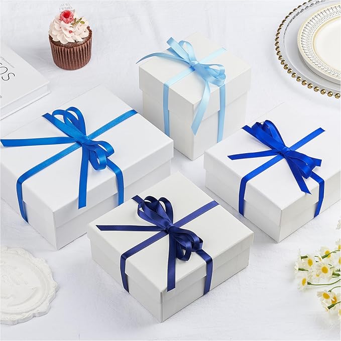 Mauproy 3/8 Inch Blue Satin Ribbon, 4 Rolls Total 40 Yards, Double Faced Mixed Blue Thin Ribbon for Gift Wrapping, Flower Bouquets, Crafts, Wedding, Father's Day Decorations