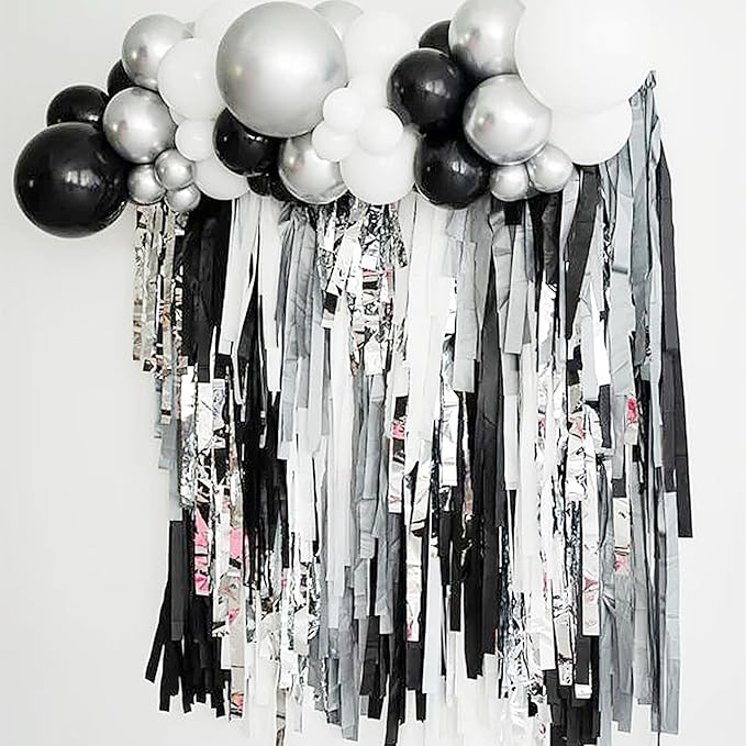 FOONEA Crepe Paper Streamers - 4 Rolls 328ft Silver Crepe Paper for Party, Wedding, Birthday & Baby Shower Decorations