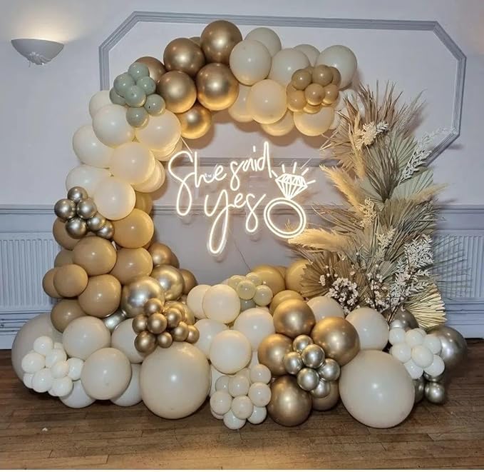 Sand White and Gold Balloon Arch Kit, 171Pcs White Nude Neutral Beige Metallic Gold Different Size Balloons for Boho Wedding Baby Bridal Shower Engagement Birthday Party Decorations Backdrop