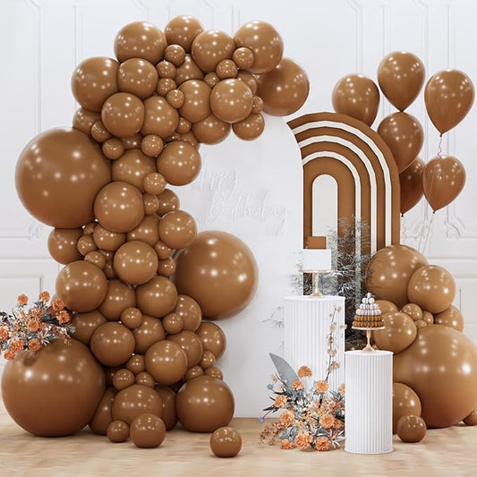 PartyWoo Brown Balloons 155pcs Different Sizes of 18 12 10 5 Inch Boho Neutral Fall Coffee Tan Balloons Arch Kit Garland for Birthday Boy Baby Shower Jungle Safari Fall Party Decorations Brown-F09