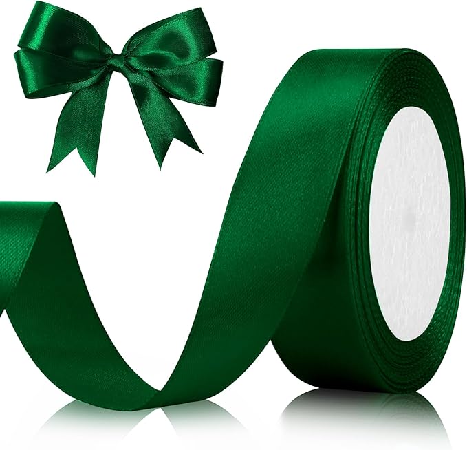 Green Ribbon for Gift Wrapping, 1 Inch 25 Yards Green Ribbon for Christmas Tree Hair Ribbon Dark Green Ribbon Vintage Green Ribbon Perfct for Green Bow Floral Arrangement Ribbon Candy Old Fashioned