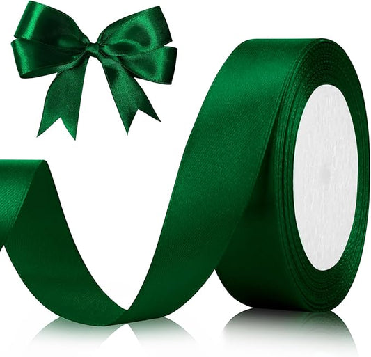 Green Ribbon for Gift Wrapping, 1 Inch 25 Yards Green Ribbon for Christmas Tree Hair Ribbon Dark Green Ribbon Vintage Green Ribbon Perfct for Green Bow Floral Arrangement Ribbon Candy Old Fashioned