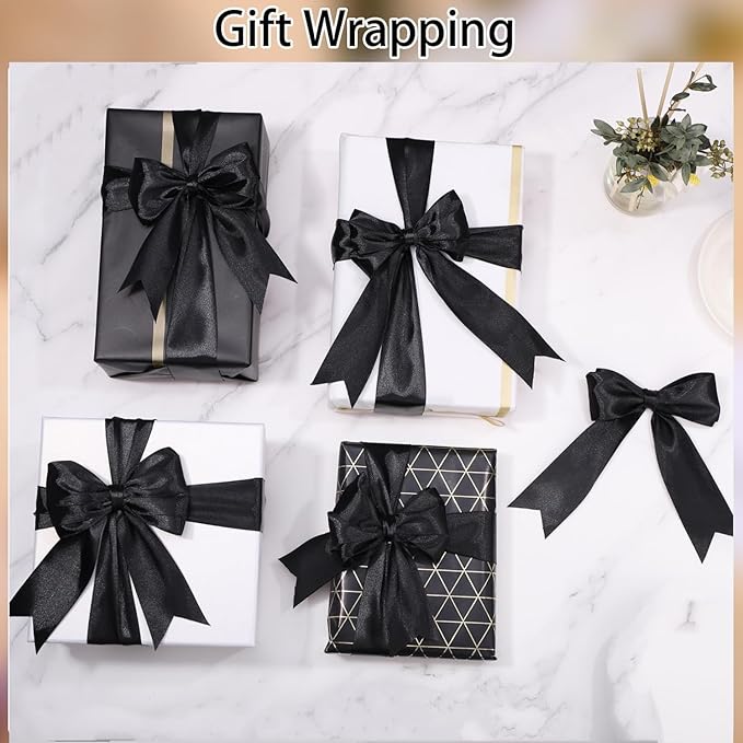 woric Black Ribbon 1 1/2 inch 60 Yards Satin Crafts Fabric Ribbon for Mothers Day Graduation Leis Gift Wrapping Flower Bouquet Crafts Bows Making Party Clothes Decorations
