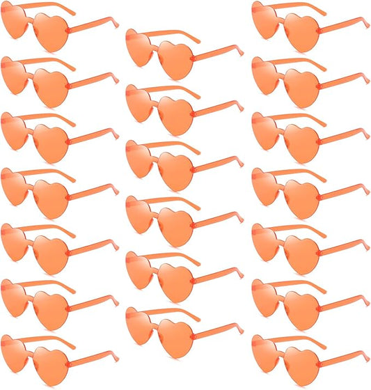 20 Pack Heart Sunglasses for Women Candy Transparent Rimless Bulk Heart Shaped Glasses for Bachelorette Party Favors
