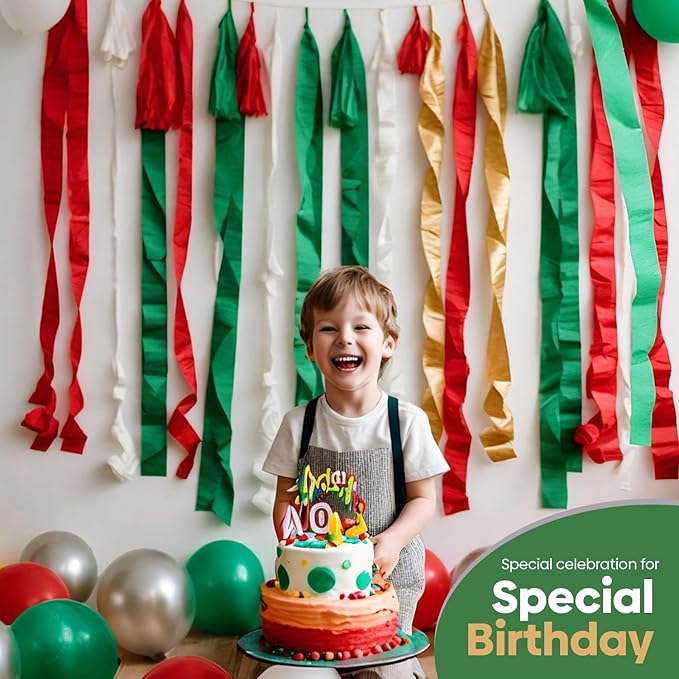 6 Christmas Streamers Rolls, 591ft Pack of Unique 6 Christmas Crepe Paper Rolls for Party Decorations, Party Streamers for Wedding Decoration (1.8 inch x 98.5 ft/Roll)