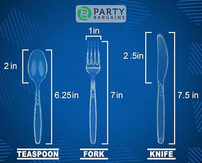 PARTY BARGAINS Disposable Cutlery Set 120-Piece – Sapphire Settings Clear Plastic Forks Spoons Knives – Heavy-Duty Utensils for Parties Catering Weddings & Events – BPA Free