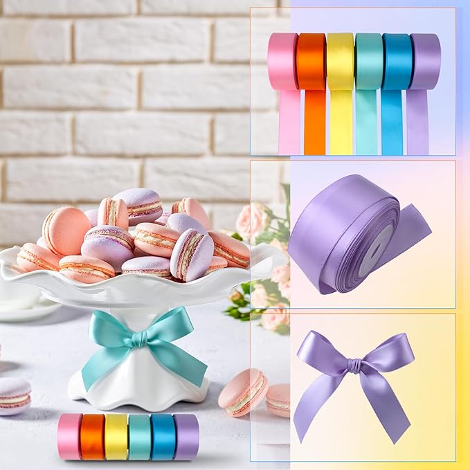 Pastel Satin Ribbon 1 Inch x 60 Yards Assorted Solid Colors Double Faced Rainbow Silk Satin Ribbons for Crafts, Easter, Baby Shower, Birthday, Wedding, Gift Wrapping, Flower Bouquets, Hair Bows