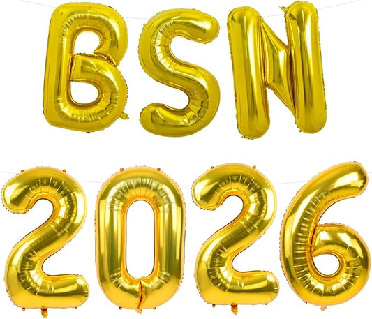 TONIFUL 2026 Nurse Graduation Decorations Gold BSN 2026 Balloons 16 Inch BSN 2026 Graduation Balloons Class of 2026 Congrats Nurse Balloons Decorations 2026 Nursing Graduation Party Supplies