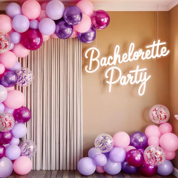60PCS Pink and Purple Balloons,GAGAKU 12 Inch Latex Confetti Balloons, Metallic Purple Pink Latex Balloons with Ribbon, Party Balloons for Women Kids Birthday Wedding Bride Bachelorette Retirement