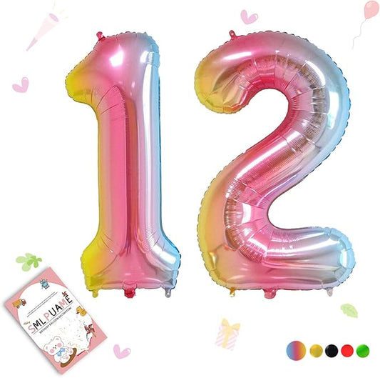 40 Inch Number Balloons 0-9 Rainbow Gradient Large Number 12 Balloons, Digital Balloons for Birthday Party Celebration Decorations, Helium Foil Number Balloons for Wedding Anniversary