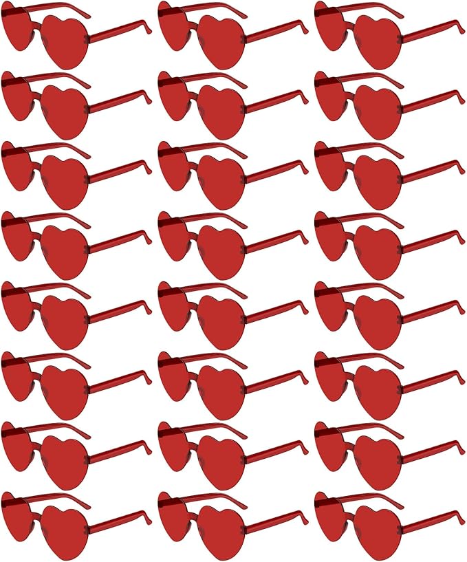 NACHLYNN 24 Pairs Red Heart Sunglasses for Women Rimless Heart Shaped Sunglasses Candy Color Glasses for Party Favors