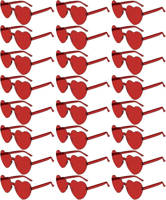 NACHLYNN 24 Pairs Red Heart Sunglasses for Women Rimless Heart Shaped Sunglasses Candy Color Glasses for Party Favors