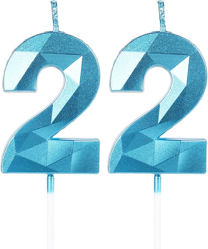22th Birthday Candles,Number 22 Candles,Blue Happy Birthday Candle for Cake,3D Design Cake Topper Decorations for Women Men Birthday Party Wedding Anniversary Celebration Supplies