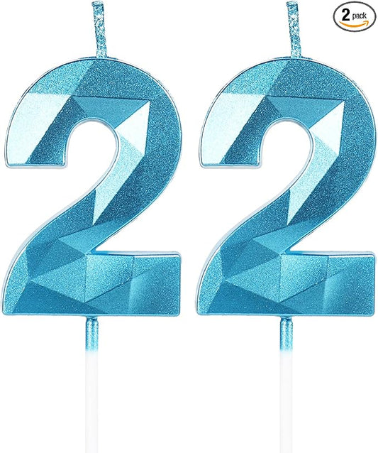 22th Birthday Candles,Number 22 Candles,Blue Happy Birthday Candle for Cake,3D Design Cake Topper Decorations for Women Men Birthday Party Wedding Anniversary Celebration Supplies