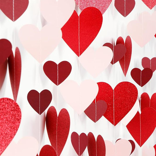Pink Burgundy-Red Valentines-Day Party-Decorations Garland - 52Ft Proposal Special Night Galentines Heart Paper Streamers Banner,Bachelorette Bridal Shower Engagement Wedding Decor Lasting Surprise