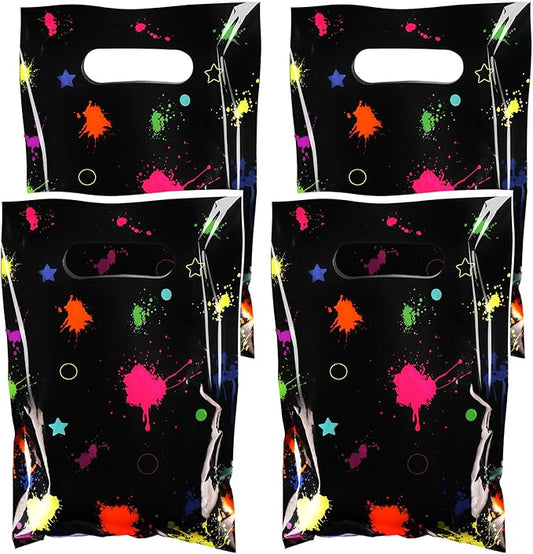 Hxezoc 50 Pieces Neon Candy Bags Glow in The Dark Goodie Bag Plastic Colorful Treat Bags Neon Gift Wrap with Handles Favor Bags For 80's 90's Birthday Party Decoration Supplies