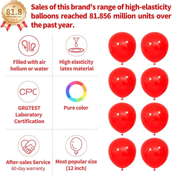 Red Balloon 110pcs, Red Latex Balloons12 inch for Birthday Valentine's Day Wedding(with 2 Ribbons).