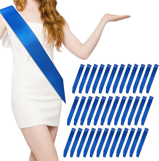 MDOZQ 36 Pcs Satin Sash - Royal Blue Plain Sash - Bridal Shower Decorations - Sashes For Birthday, Wedding, Graduation, DIY, Beauty Pageant, Hen Party, Homecoming