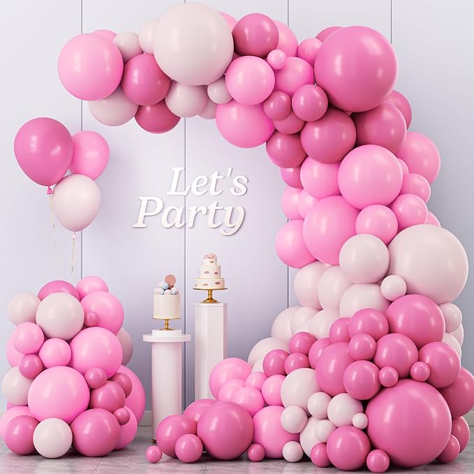 Pink Balloon Garland Arch Kit, Kelfara 109Pcs Hot Pink Latex Pastel Pink Balloon, 18 12 10 5 Inch Latex Balloons for Wedding Birthday Princess Theme Bridal Baby Shower Bridal Shower Party Decorations